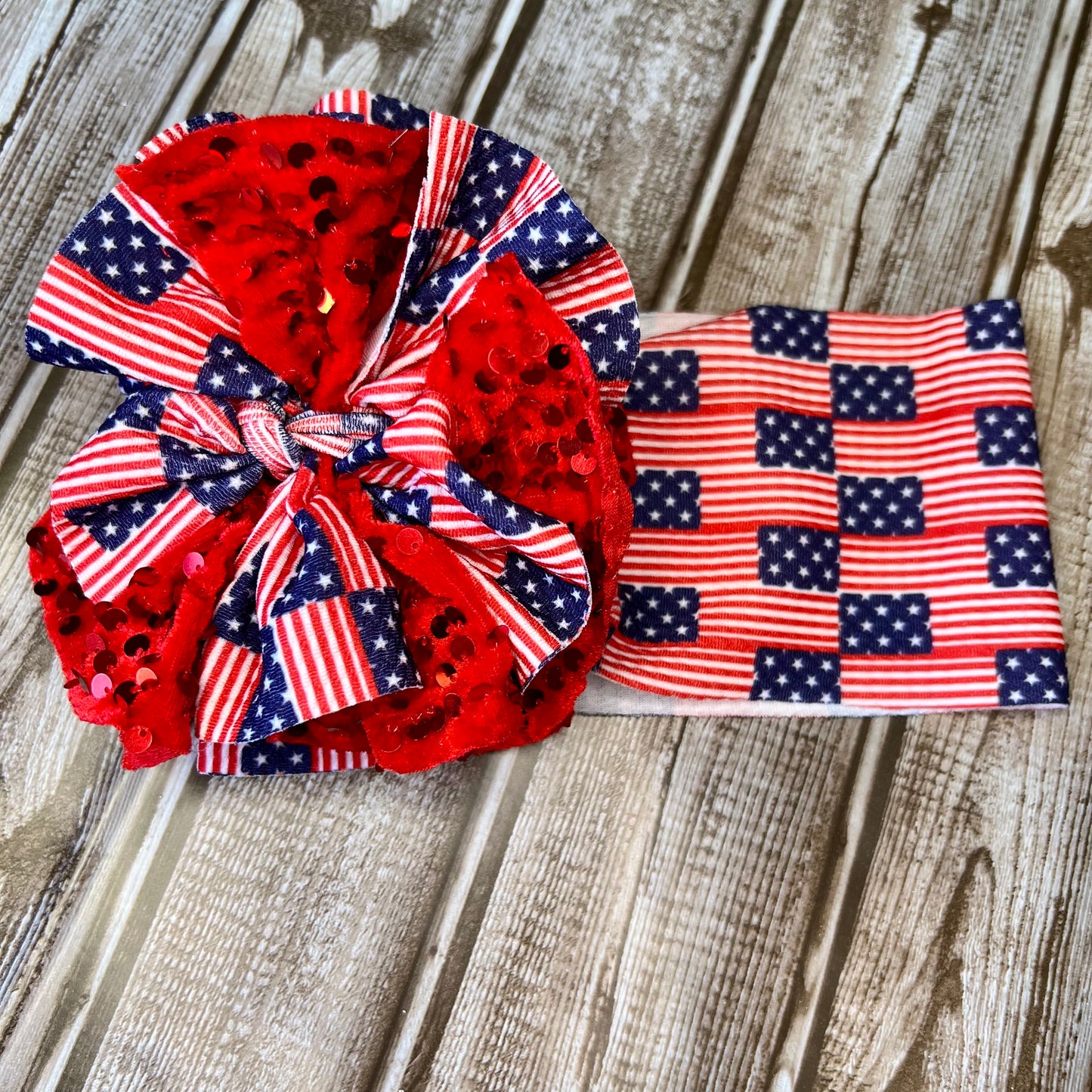 American Flag Shredded Bows & Headwraps