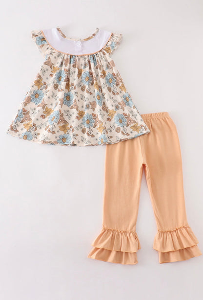 Embroidered Pumpkin Floral Pants Set