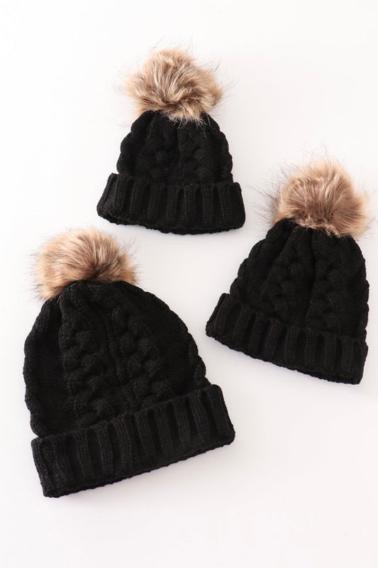 Black Pom Pom Beanies