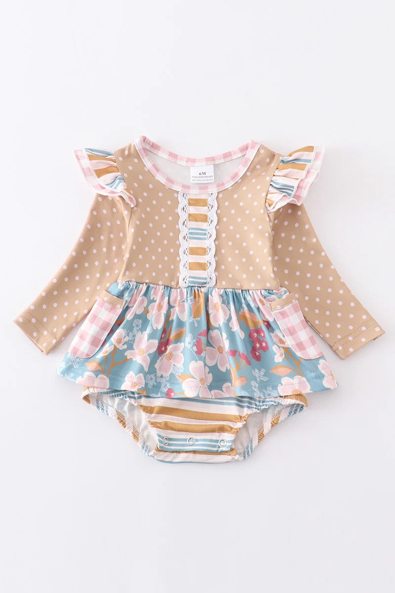 Beige Floral Ruffle Bubble