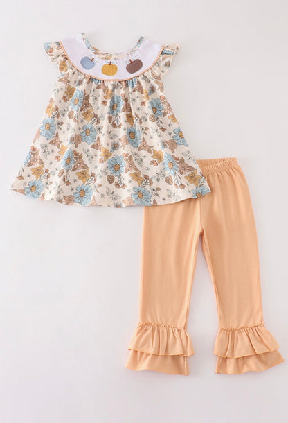 Embroidered Pumpkin Floral Pants Set